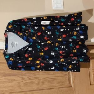 Torrid, black long sleeve button up pajama top with colored skull lights